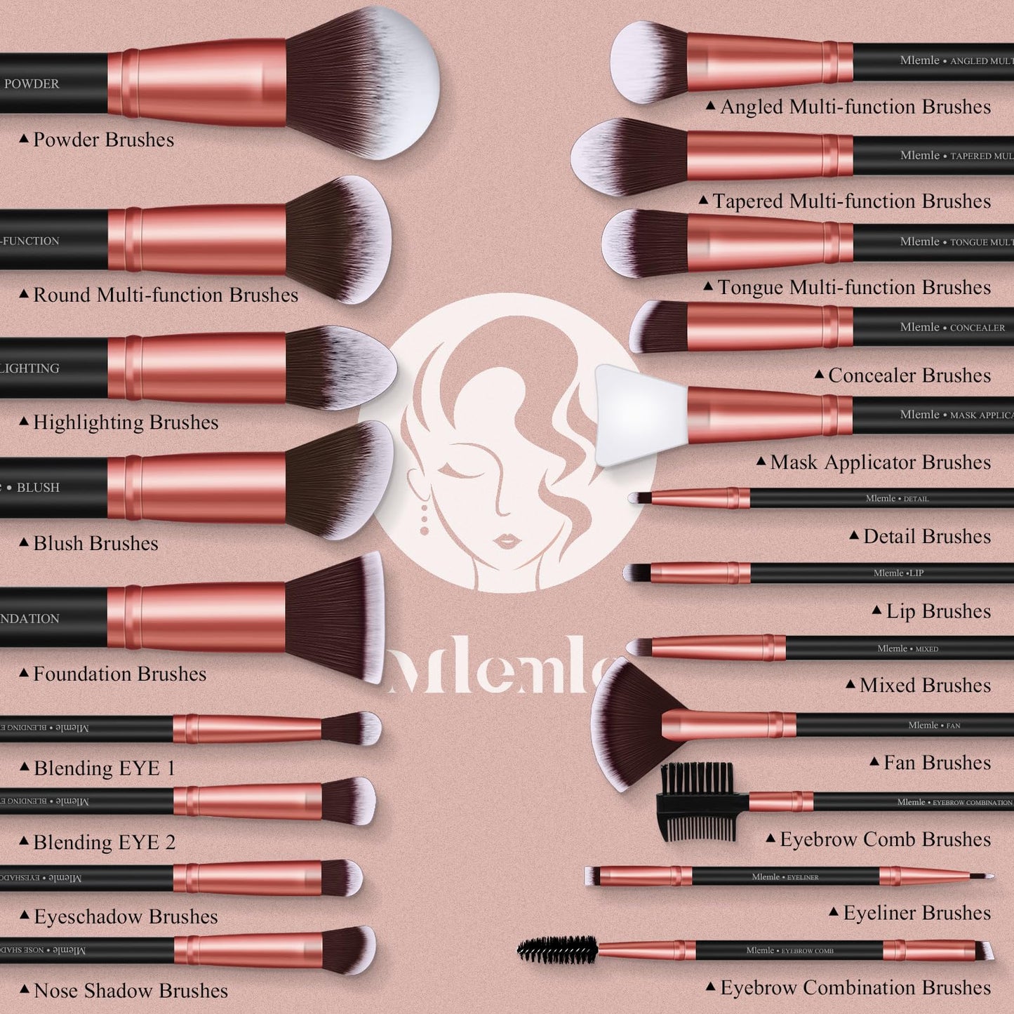 Makeup Brushes Set, Mlemle Professional 25 Pcs Makeup Kit, Include Foundation Powder Blush Concealers Eye shadows 21 Pcs Makeup Brushes and 2 Powder Beauty and Personal Care Mlemle