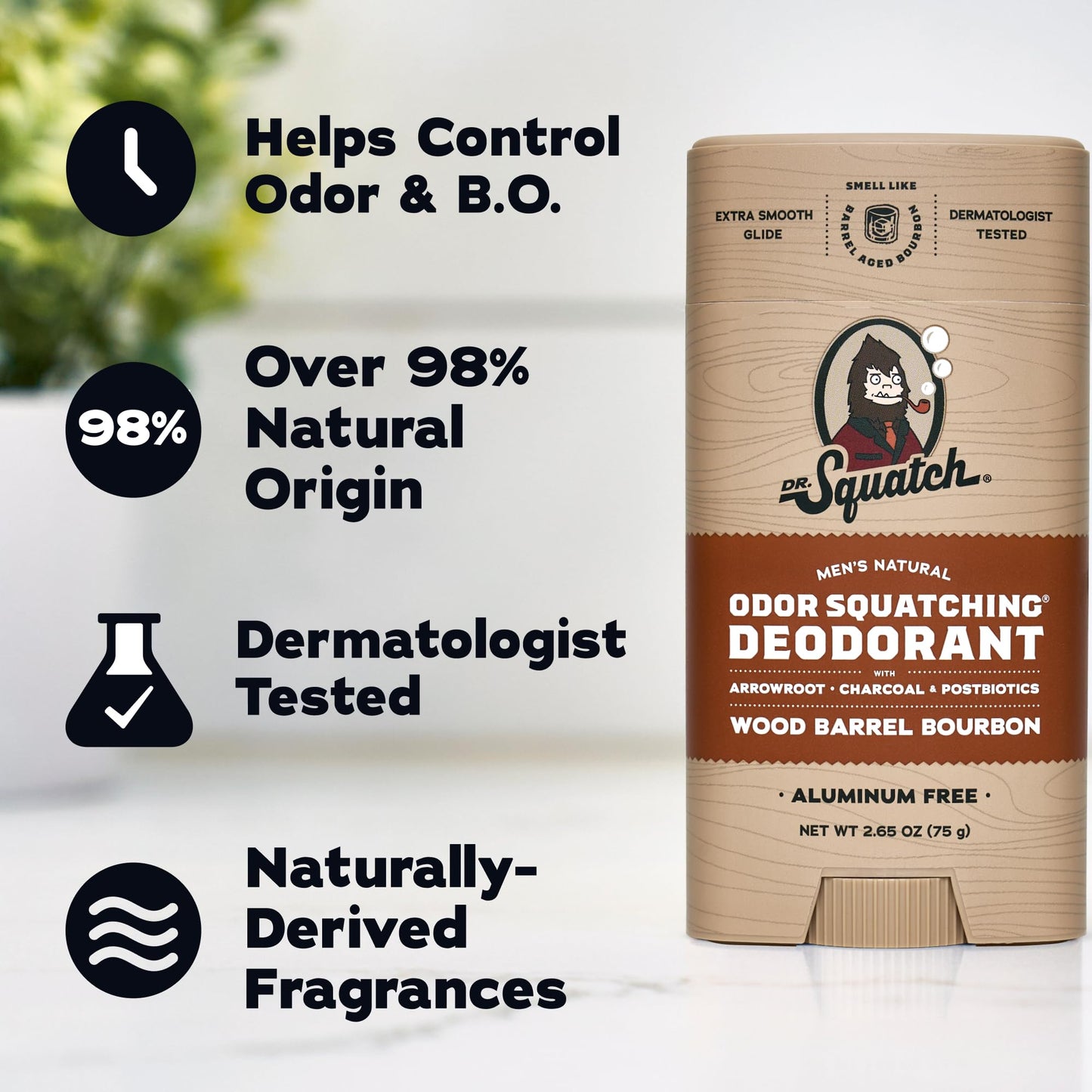 Dr. Squatch Natural Men’s Deodorant - Aluminum Free Natural Deodorant Men with Charcoal & Postbiotics for 72-Hour Odor Protection - Wood Barrel Beauty and Personal Care Dr. Squatch