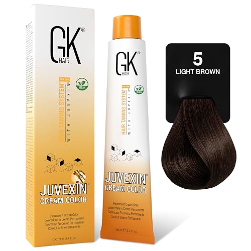 GK HAIR Color Cream 5.0 Natural Light Brown - 100% Grey Coverage | Semi, Demi or Permanent Results | 8-10 Vol Semi | 20-30-40 Vol Permanent - Salon Beauty & Personal Care GK HAIR
