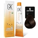 GK HAIR Color Cream 5.0 Natural Light Brown - 100% Grey Coverage | Semi, Demi or Permanent Results | 8-10 Vol Semi | 20-30-40 Vol Permanent - Salon Beauty & Personal Care GK HAIR