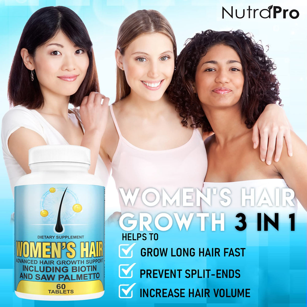 Hair Growth Vitamins With Saw Palmetto for Women - Hair Growth Supplement.