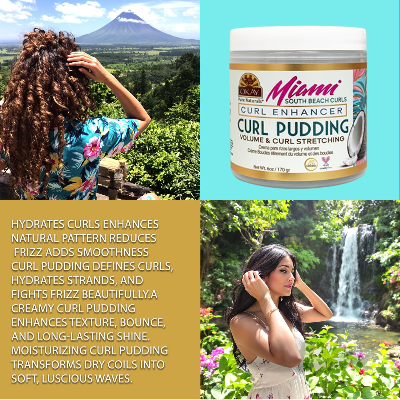 OKAY Miami South Beach Curls Curl Enhancer Curl Pudding 6 oz - Moisturizing Curl Defining Cream for Curly, Coily & Wavy Hair - Frizz Control, Deep Beauty & Personal Care OKAY
