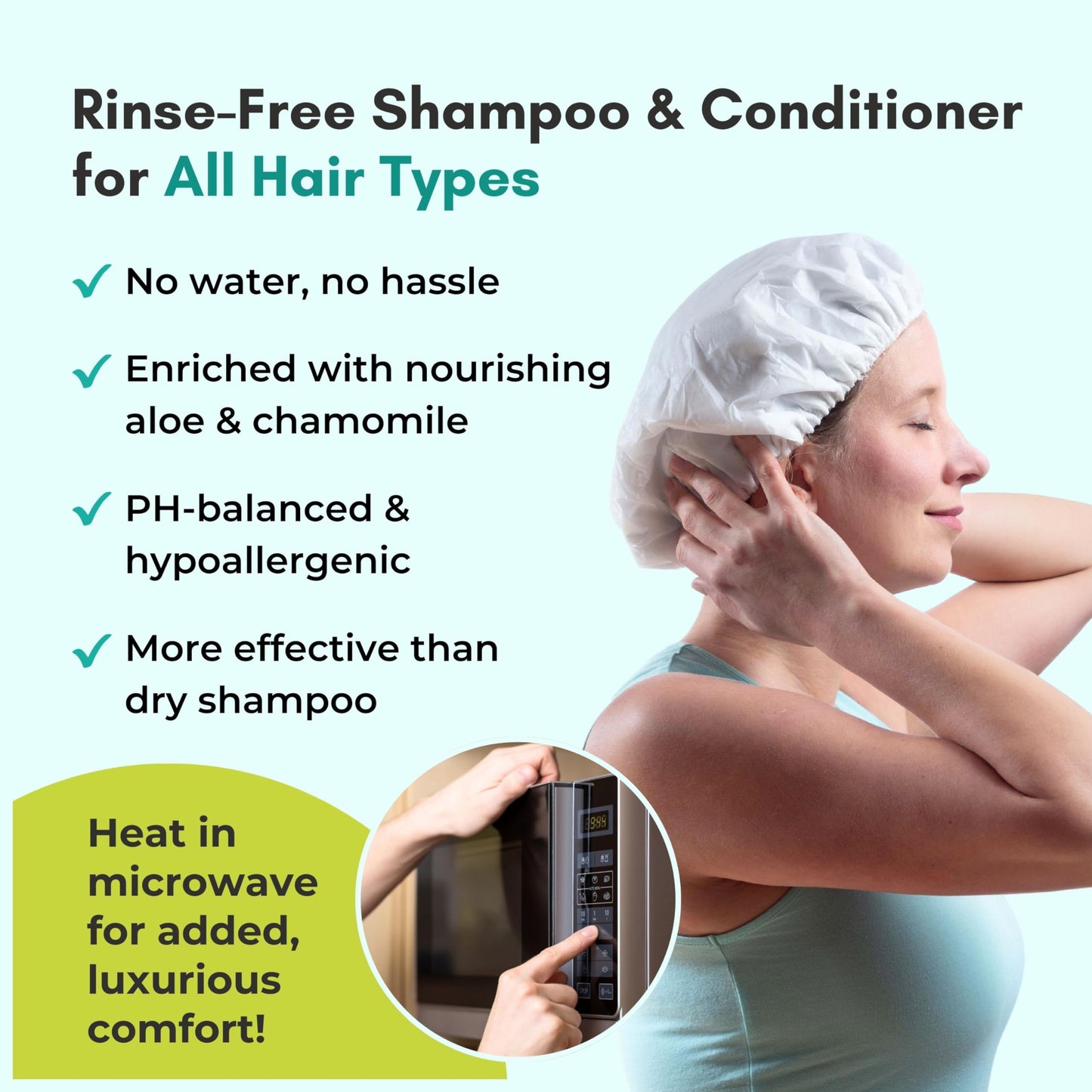 No Water Rinse Free Shampoo Cap by Nurture | Microwavable Hair Washing & Conditioning Shower Caps | Waterless Bathing | Disposable & Hypoallergenic Beauty & Personal Care Nurture Valley