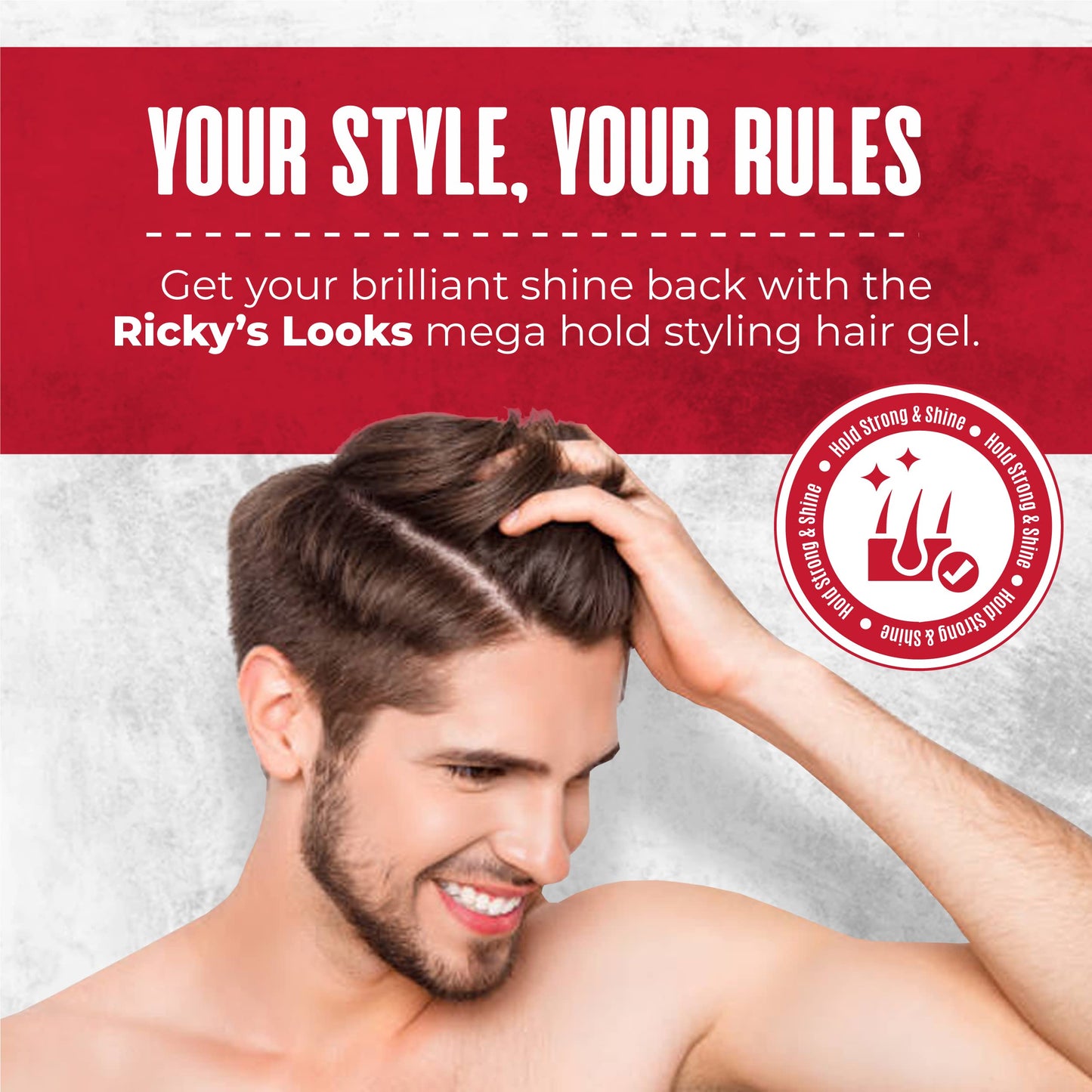 Ricky's Looks Mega Hold Styling Hair Gel for Curly, Frizzy, Straight, Wavy & Fine Hair - Flake Free, Strong Hold and Shine - For All Hair Types - Men Beauty & Personal Care Ricky's Looks
