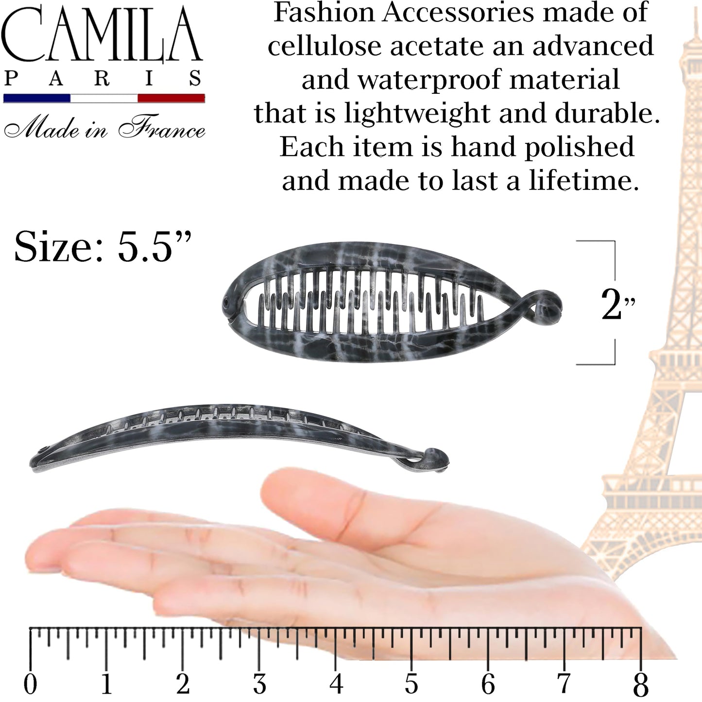 Camila Paris CP3101 French Large Banana Clip Hair Comb, Classic Banana Clips Hair for Thick Hair Ponytail Holder Interlocking Styling Clips for Women Beauty & Personal Care Camila