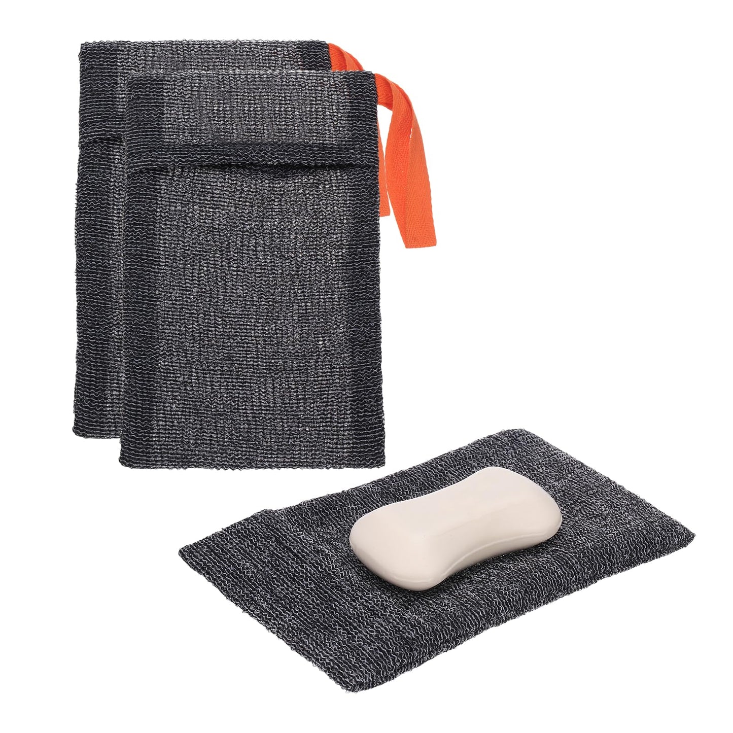 uxcell Loofah Soap Pouch, 2 Pcs Bar Soap Saver Bag with Orange Handle Nylon Body Scrubber Pouch Exfoliating Net for Body Shower Foaming Travel Beauty and Personal Care uxcell