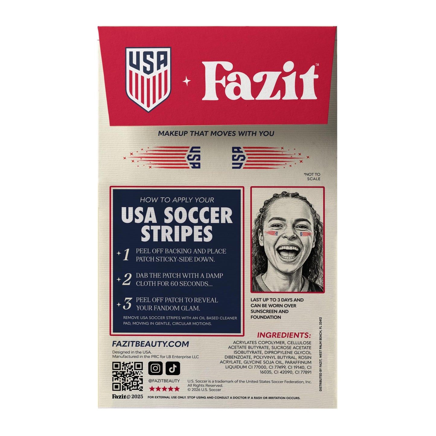 Fazit US Soccer Stripes - Red, Blue & Silver Glitter Makeup Patches - Waterproof & Sweat-proof Face Stickers - Long-Lasting Game Day Glam, USA Spirit Beauty & Personal Care Fazit