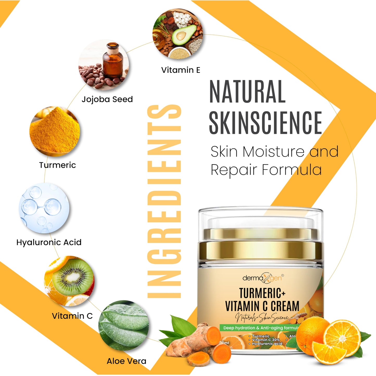 Turmeric Face Cream + 30% Vitamin C Glow Boosting Moisturizer & Skin Repairing, Hydrating with Organic Ingredients Anti-Aging Facial Cream, Normal Beauty & Personal Care DERMAXGEN