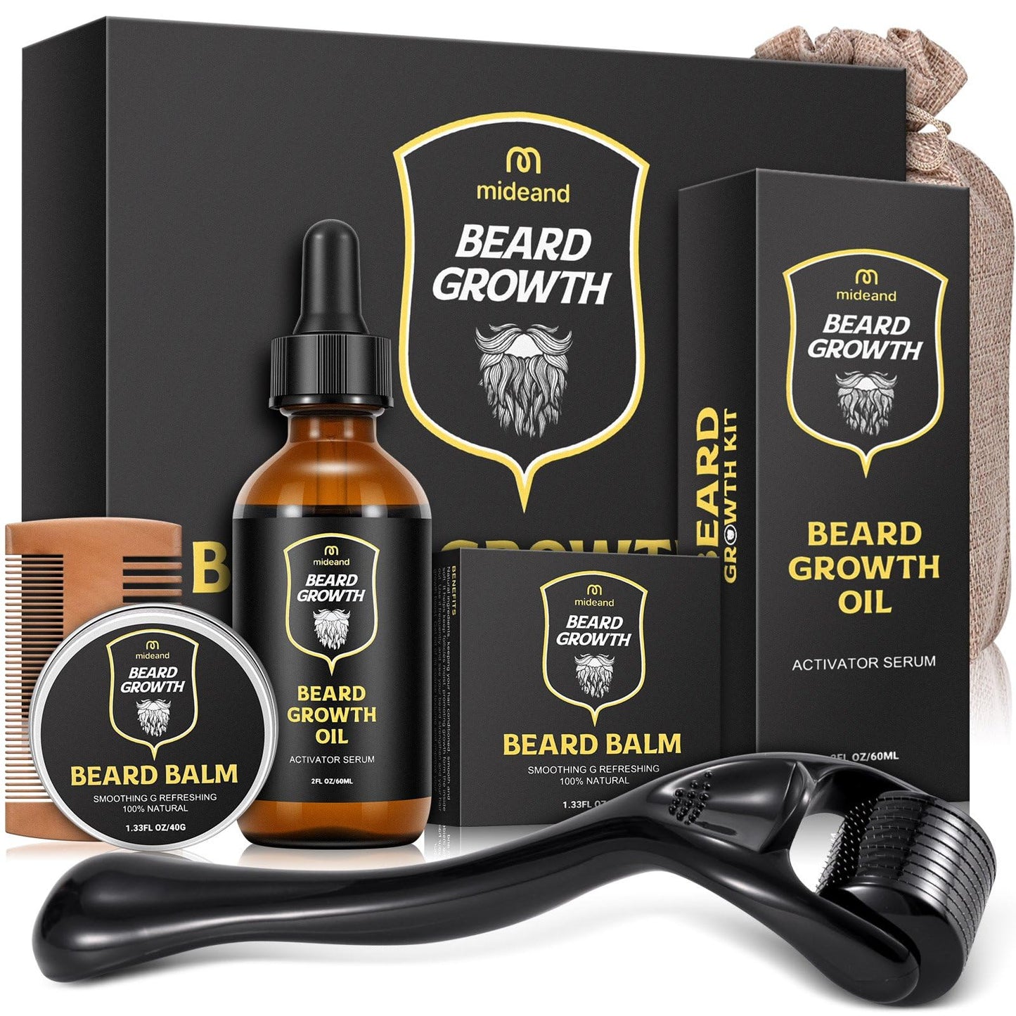 Beard Growth Kit - Beard Kit for Men, Beard Growth Oil (2oz), Beard Balm, Beard Comb, Massager for Spot/Patchy Beard - Christmas, Anniversary Beauty & Personal Care Mideand