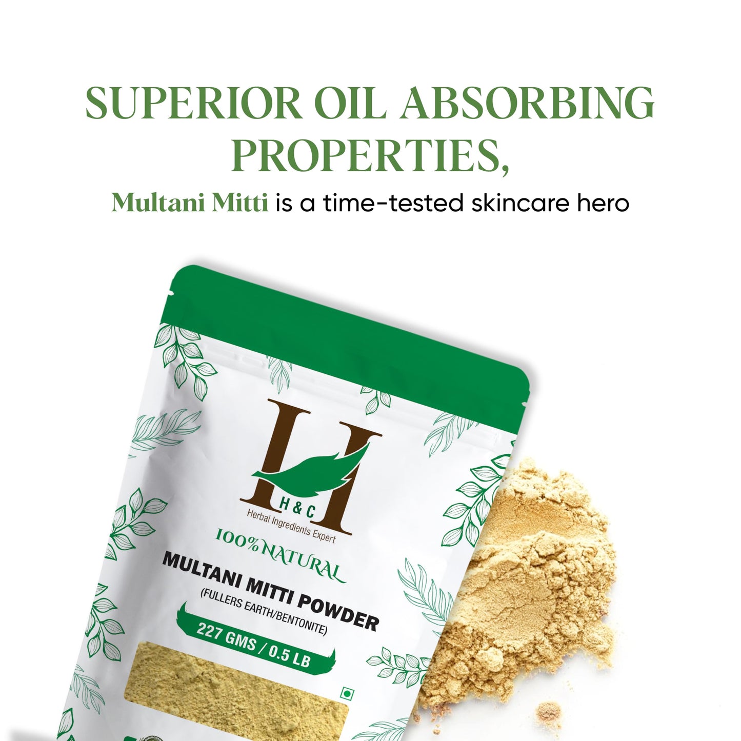 H&C Herbal Ingredients Expert 100% Pure Fuller's Earth Clay (Multani Mitti) - 1/2 lb / 227 gm | Exfoliates & Cleanse the Skin | Helps Removing Dead Beauty & Personal Care H&C