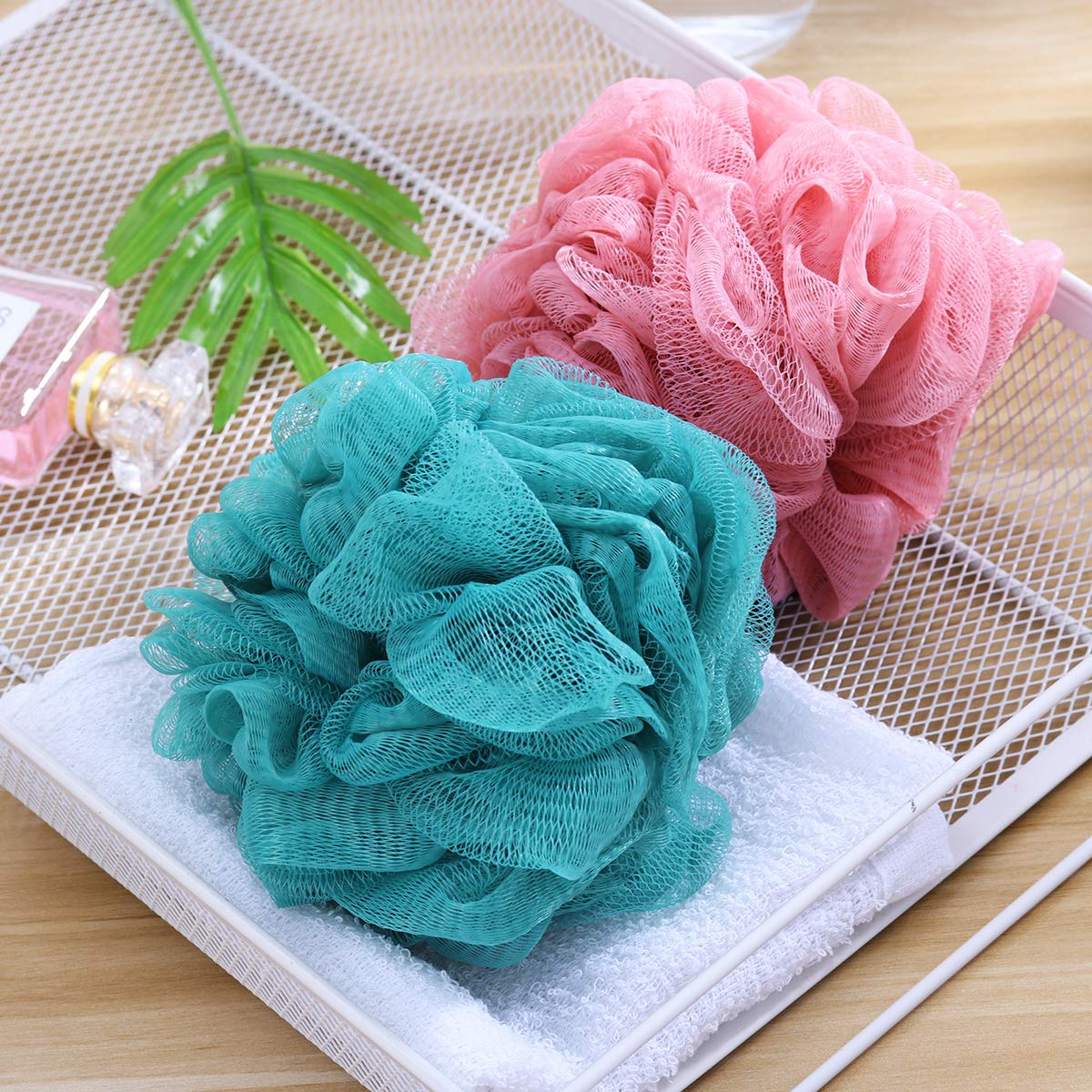 Loofah Bath Shower Sponge Pouf, Mesh Pouf Shower Ball Mesh Bath Sponge Large Size (5 Pack) Beauty and Personal Care FRCOLOR