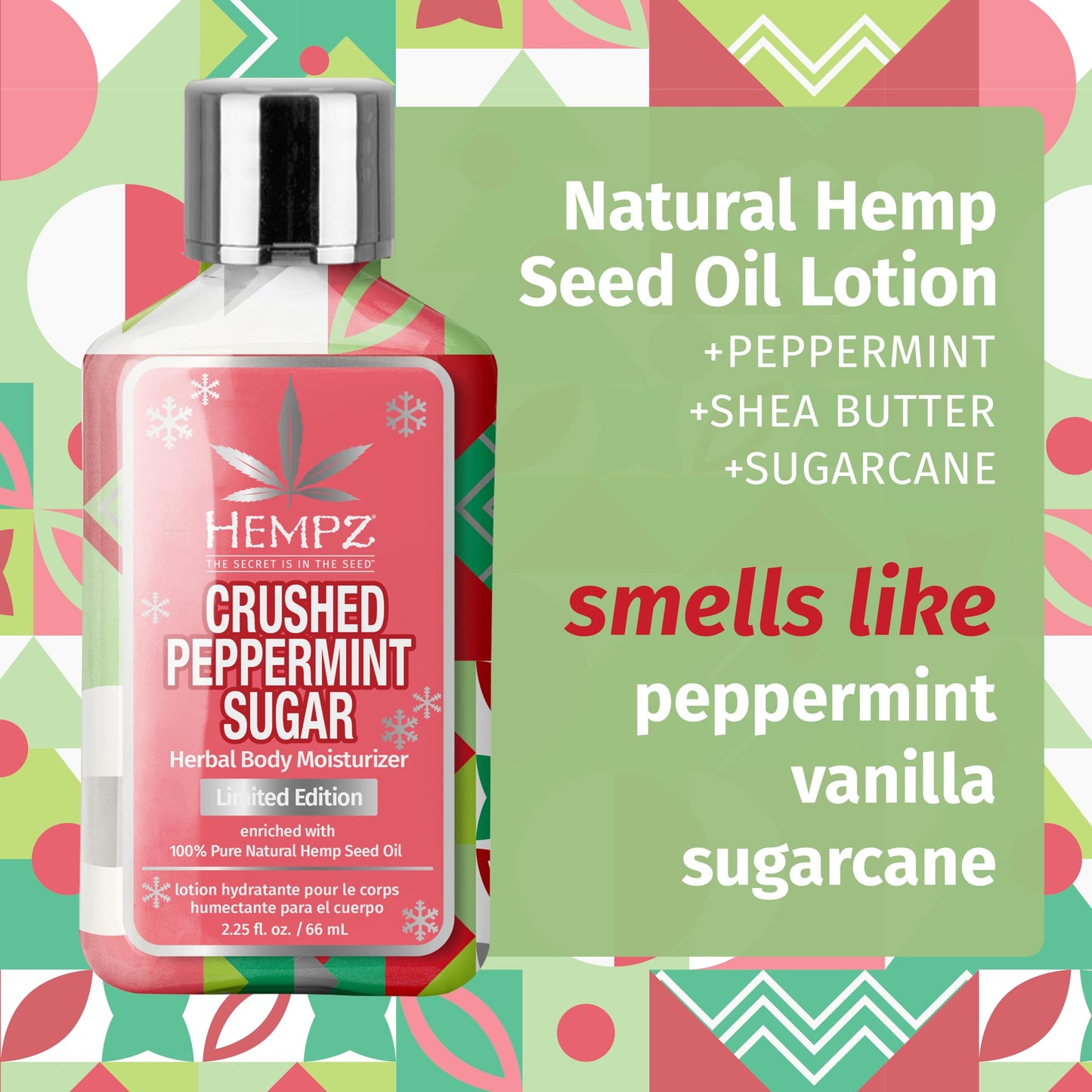 Hempz Mini Crushed Peppermint Sugar Herbal Body Lotion, Moisturizer for men and women, Holiday Gifts, 2.25 oz Beauty & Personal Care Hempz