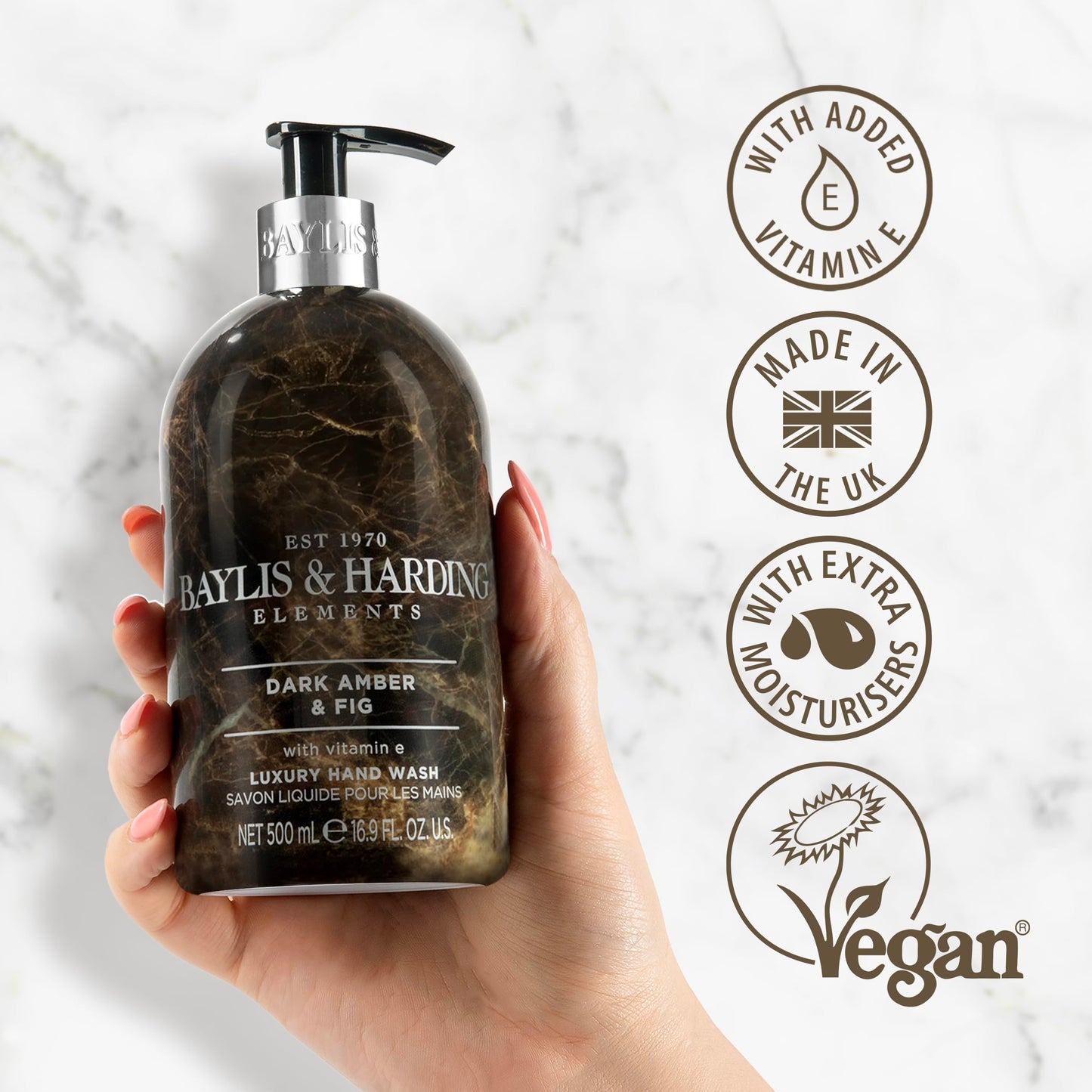 Baylis & Harding Liquid Hand Soap Wash with Dispenser, Elements, Dark Amber & Fig, 16.9oz/500ml Beauty & Personal Care Baylis & Harding