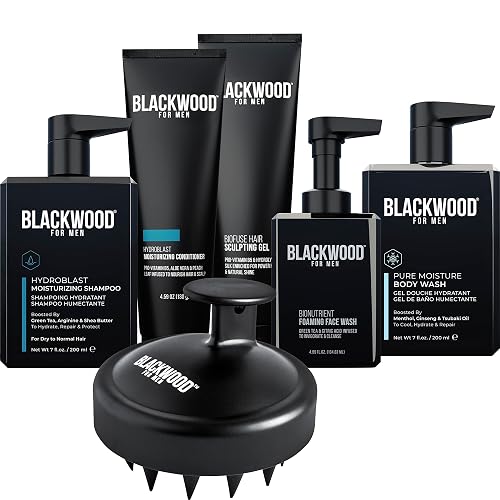BLACKWOOD FOR MEN Hydro Cleanse Complete Set including Scalp Massager, Hydroblast Shampoo, Hydroblast Conditioner, Pure Moisture Body Wash, & BioFuse Beauty & Personal Care Blackwood For Men