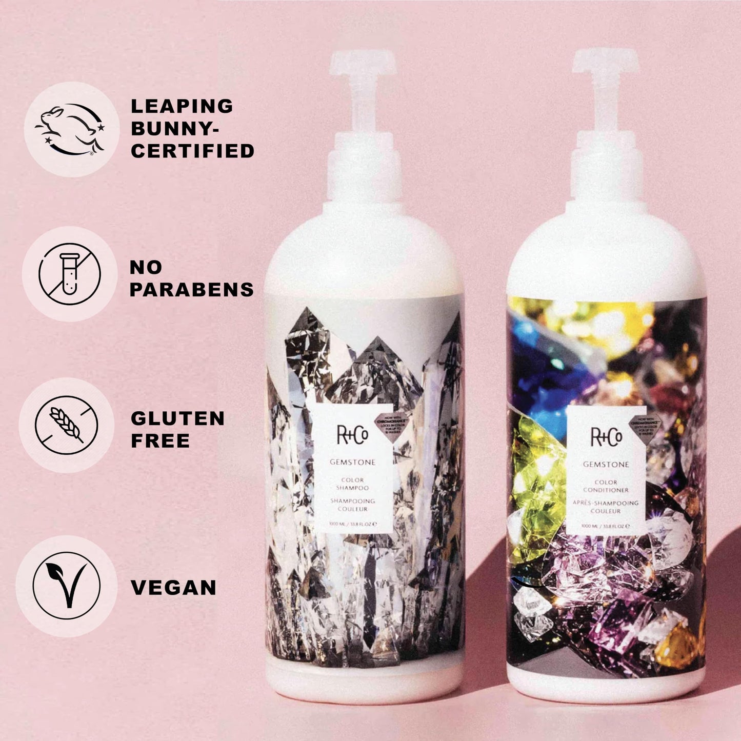 R+Co Gemstone Color Shampoo and Conditioner Liter Set - Color Protection for Vibrant, Fade-Resistant Hair - Hydration, Shine & Sealed Split Ends Beauty & Personal Care R+Co