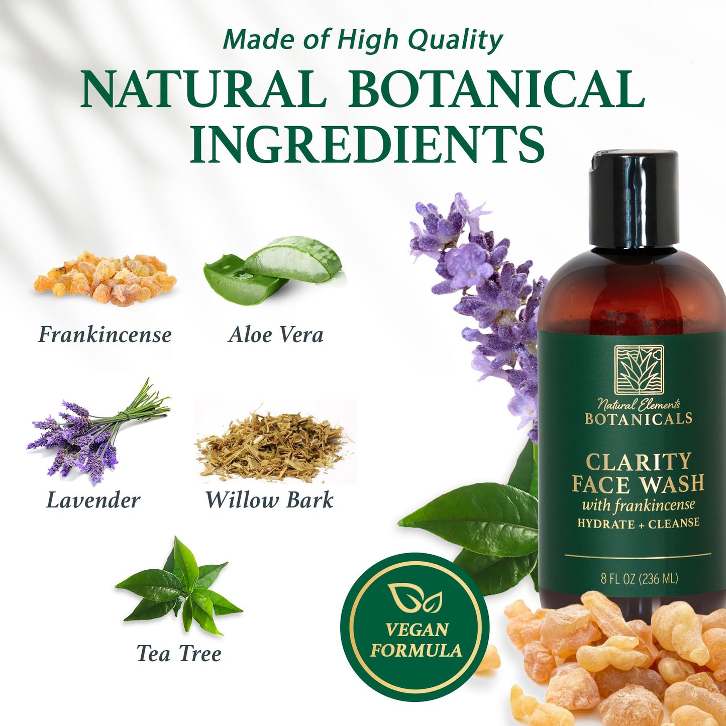 Natural Elements Botanicals Face & Body Wash with Frankincense, Aloe Vera & Salicylic Acid | Soothing, Calming, Anti-Aging, Daily Facial Cleanser | Beauty & Personal Care Natural Elements Botanicals