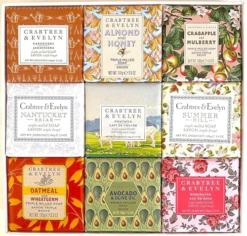 Crabtree & Evelyn Classics Bar Soap 9 Pc Set 3.5 oz ea. (Gardeners, Summer Hill, Nantucket, Avocado, Almond Milk.) Beauty & Personal Care Crabtree & Evelyn