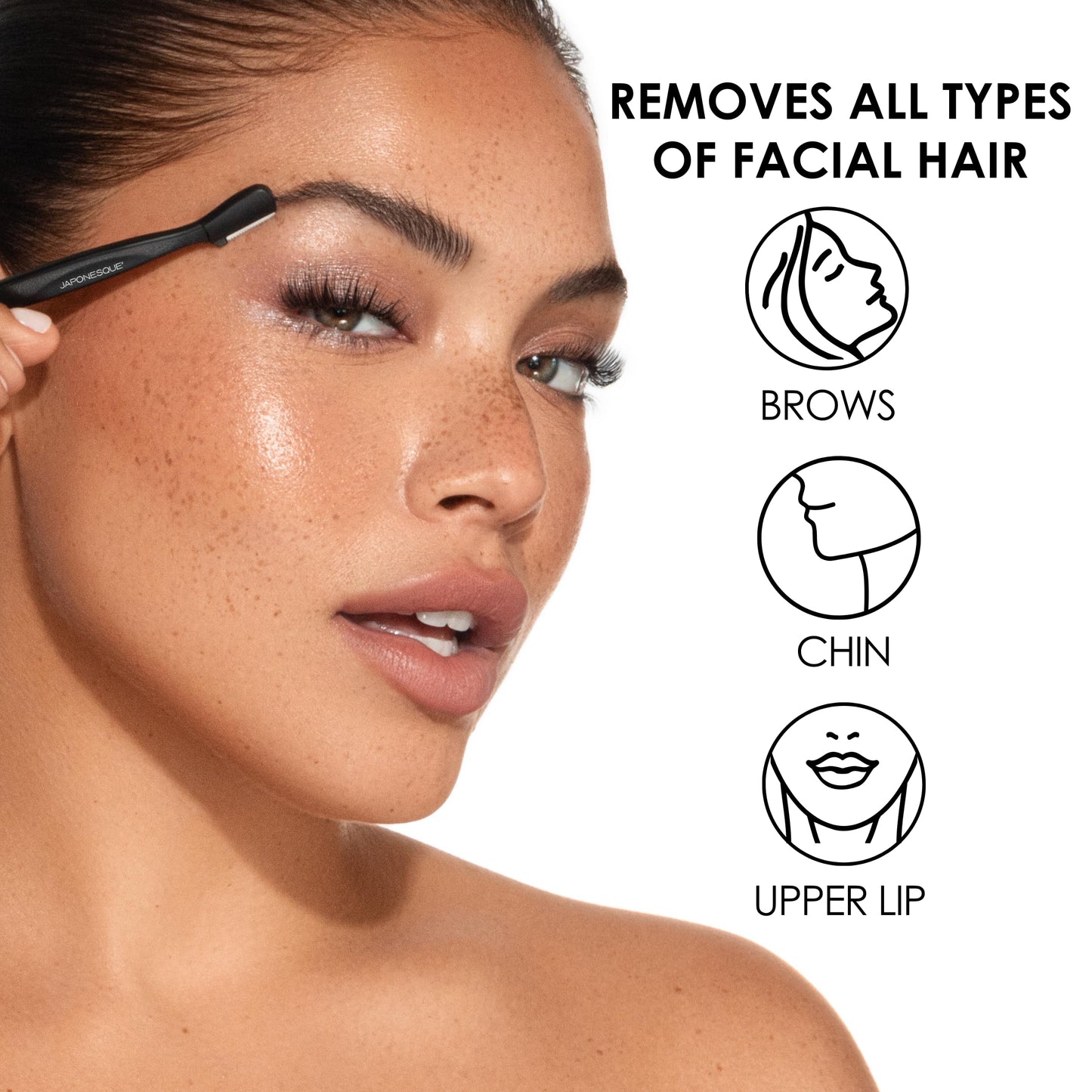Japonesque Brow Touch Up Razors with Ultra-Sharp Stainless Steel Blades, for Removal of Unwanted Facial Hair and Peach Fuzz, Protective Blade Cover Beauty & Personal Care JAPONESQUE