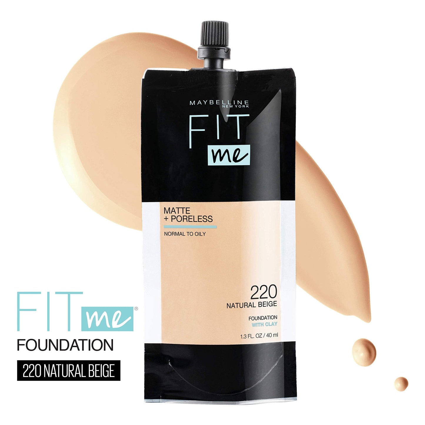 Maybelline New York Fit Me Matte + Poreless Liquid Foundation, Pouch Format, 220 Natural Beige, 1.3 Ounce Beauty & Personal Care MAYBELLINE