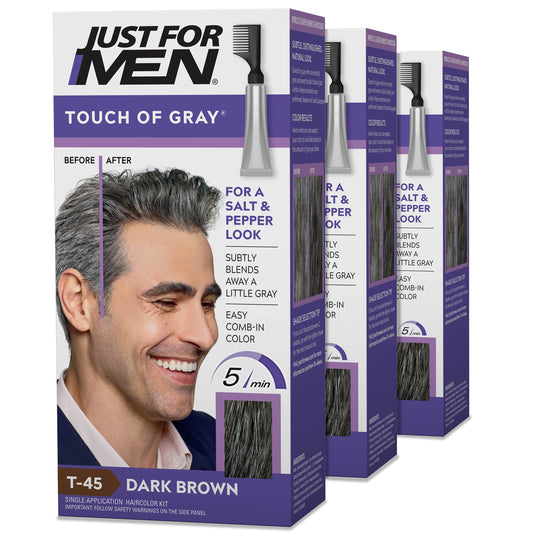 Just For Men Touch of Gray, Mens Hair Color Kit with Comb Applicator for Easy Application, Great for a Salt and Pepper Look - Dark Brown, T-45, Pack Beauty & Personal Care Just for Men