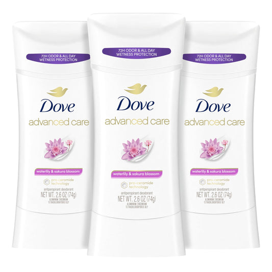 Dove Advanced Care Antiperspirant Deodorant Stick Waterlily & Sakura Blossom 3ct For underarm care with Pro Ceramide technology with 72-hour odor Beauty and Personal Care Dove