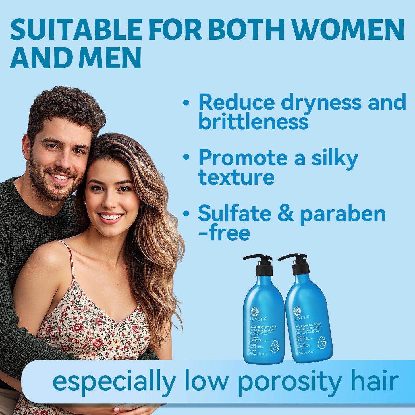LUSETA Hyaluronic Acid Moisturizing Shampoo and Conditioner Set for Hair Frizz Control for Dry and Damaged Hair, with Argan Oil and Shea Butter Beauty & Personal Care L LUSETA