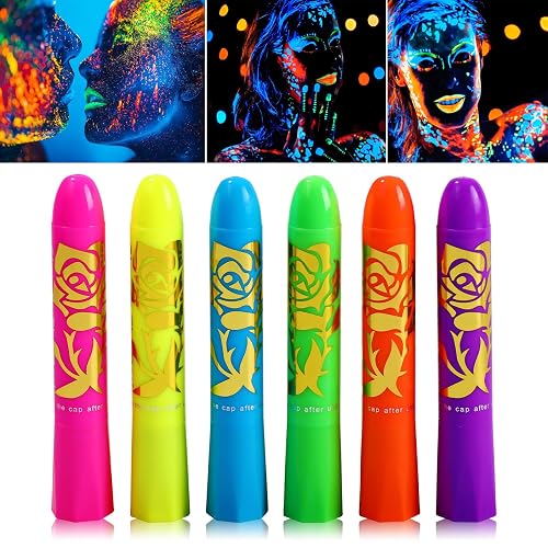 6 Pcs Glow in the Dark Face Body Paint,Blacklight Neon Face & Body Paints,Easily Cleanable Paint Set Neon Makeup Glow in the Dark Party Supplies A Beauty & Personal Care BKPPLZP