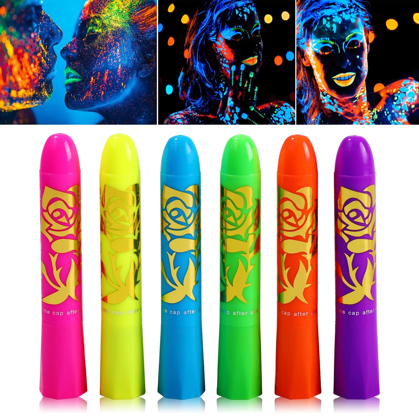 6 Pcs Glow in the Dark Face Body Paint,Blacklight Neon Face & Body Paints,Easily Cleanable Paint Set Neon Makeup Glow in the Dark Party Supplies A Beauty & Personal Care BKPPLZP