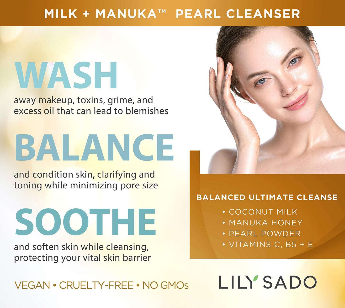 LILY SADO MILK+MANUKA™ Coconut Milk & Manuka Honey Gentle Gel Face Cleanser - Natural Cruelty-Free Facial Wash Cleanses, Balances, Soothes & Hydrates Beauty & Personal Care LILY SADO