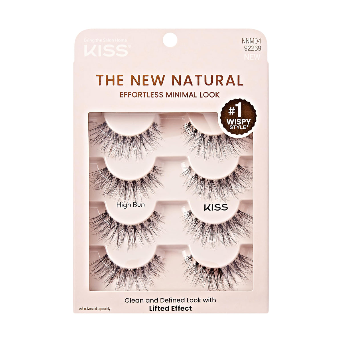 Kiss The New Natural, False Eyelashes, 'High Bun', 12mm, Includes 4 pairs of lashes, Easy to Apply, Reusable Lash Clusters