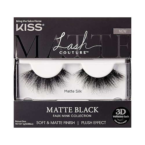 KISS Lash Couture Matte Black Faux Mink Collection False Eyelashes, 14 mm, 3D Volume, Soft & matte Finish, Plush Effect, Easy to Apply, Reusable, 1 Beauty & Personal Care KISS