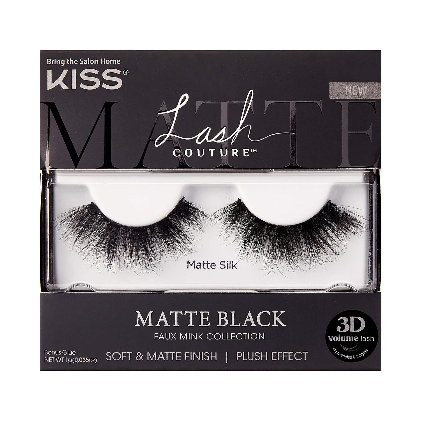 KISS Lash Couture Matte Black Faux Mink Collection False Eyelashes, 14 mm, 3D Volume, Soft & matte Finish, Plush Effect, Easy to Apply, Reusable, 1 Beauty & Personal Care KISS