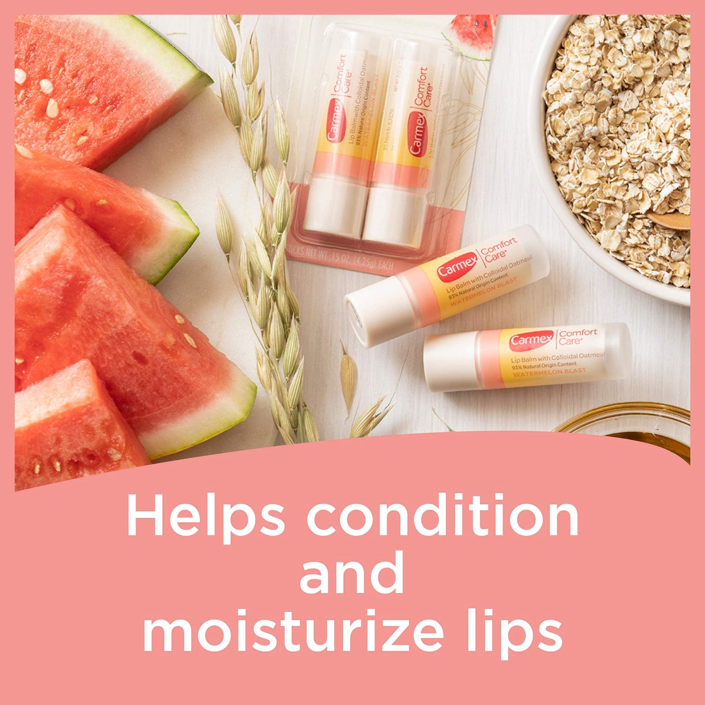 Carmex Comfort Care Lip Balm Sticks with Colloidal Oatmeal, Watermelon Blast Flavor, 4 Count (2 Packs of 2) Beauty & Personal Care Carmex