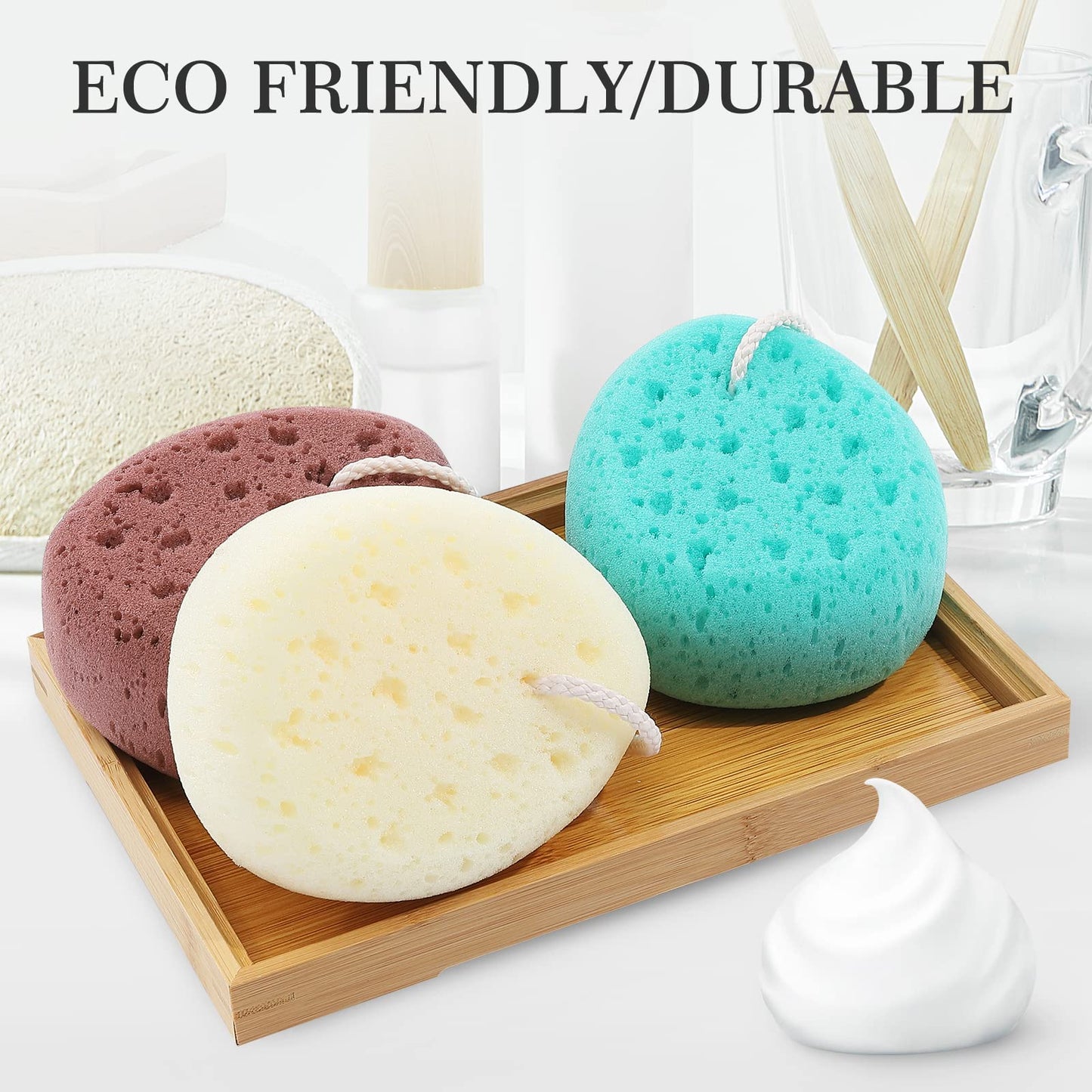 KECUCO 3 Pcs Bath Sponge for Women, Men, Teenager, Body Wash Sponges Loofah Body Scrubber, 3 Colors & Large Size Shower Pouf Cleaning Loofahs Beauty & Personal Care KECUCO