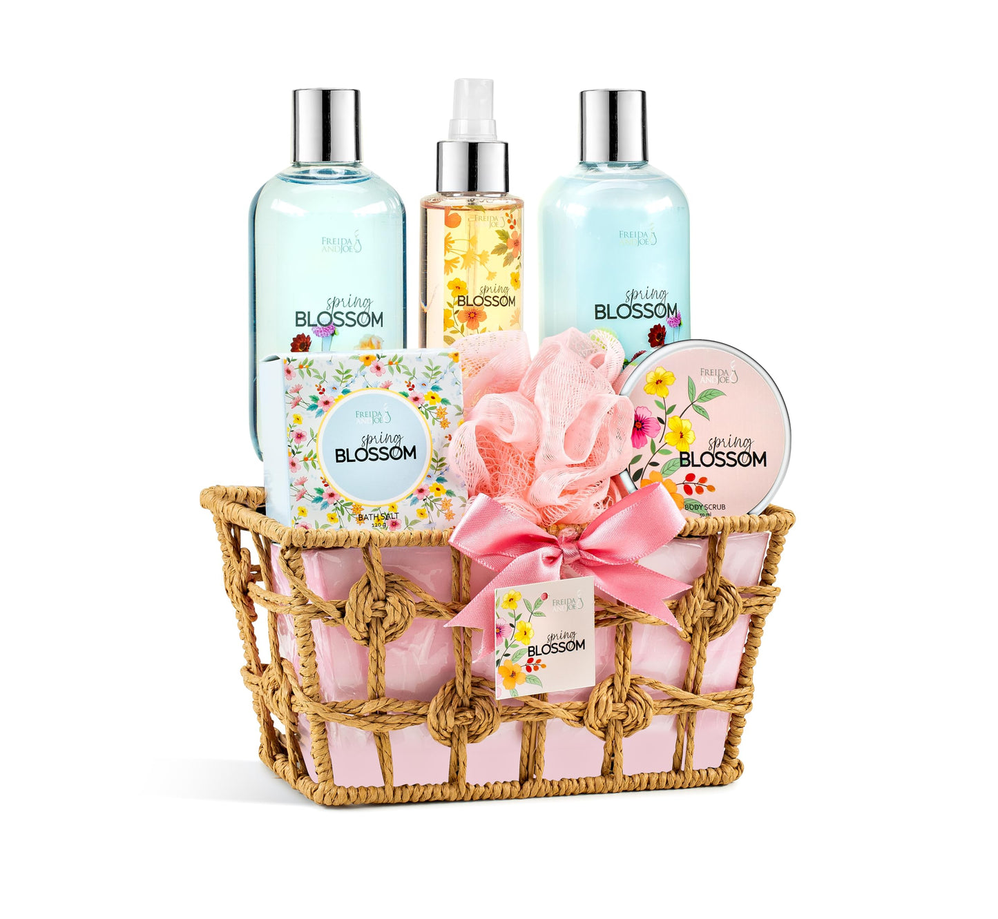 Spring Blossom Spa Gift Basket for Women - Mother’s Day Bath & Body Gift Set with Shower Gel, Bubble Bath, Body Lotion, Bath Salts & Bath Bombs - Self Beauty and Personal Care Freida and Joe
