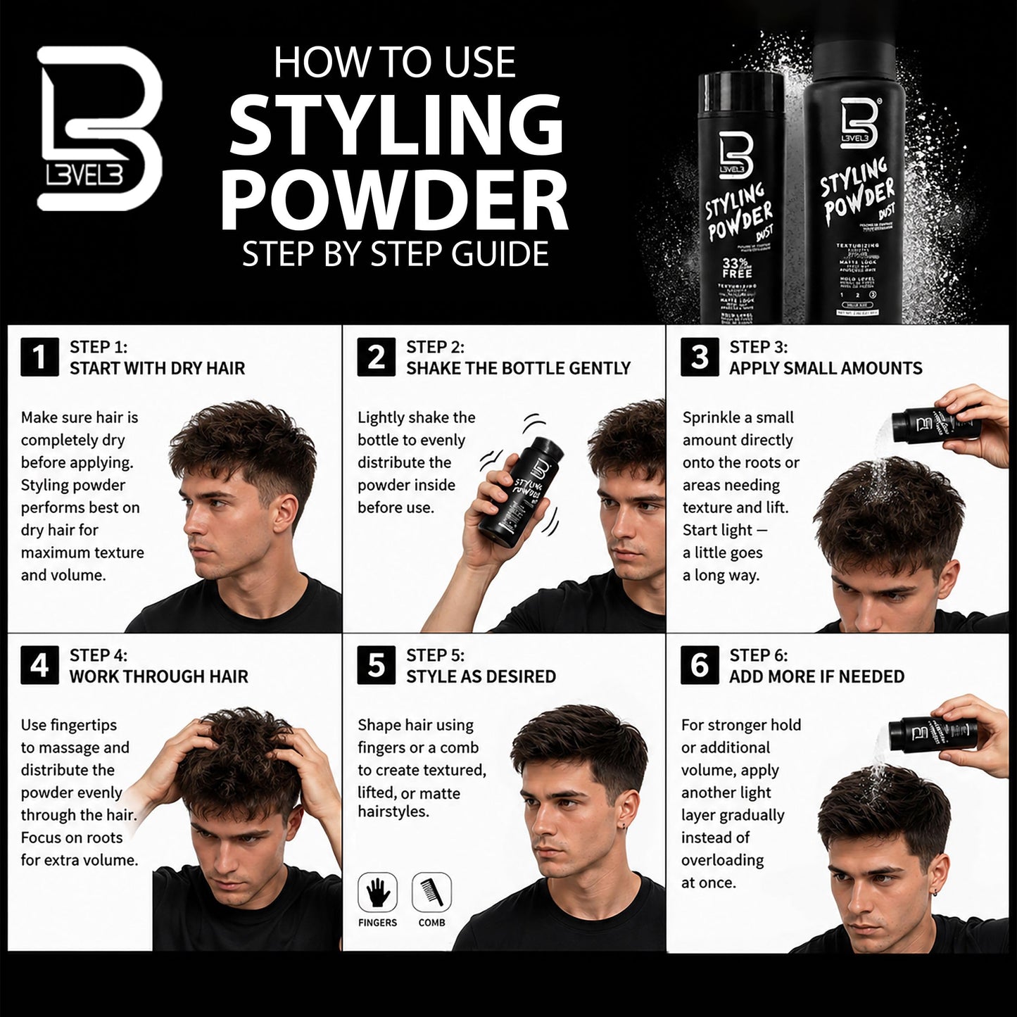 L3 Level 3 Styling Powder - Natural Look Mens Powder - Easy to Apply with No Oil or Greasy Residue (Large - 60 Grams) Beauty & Personal Care L3