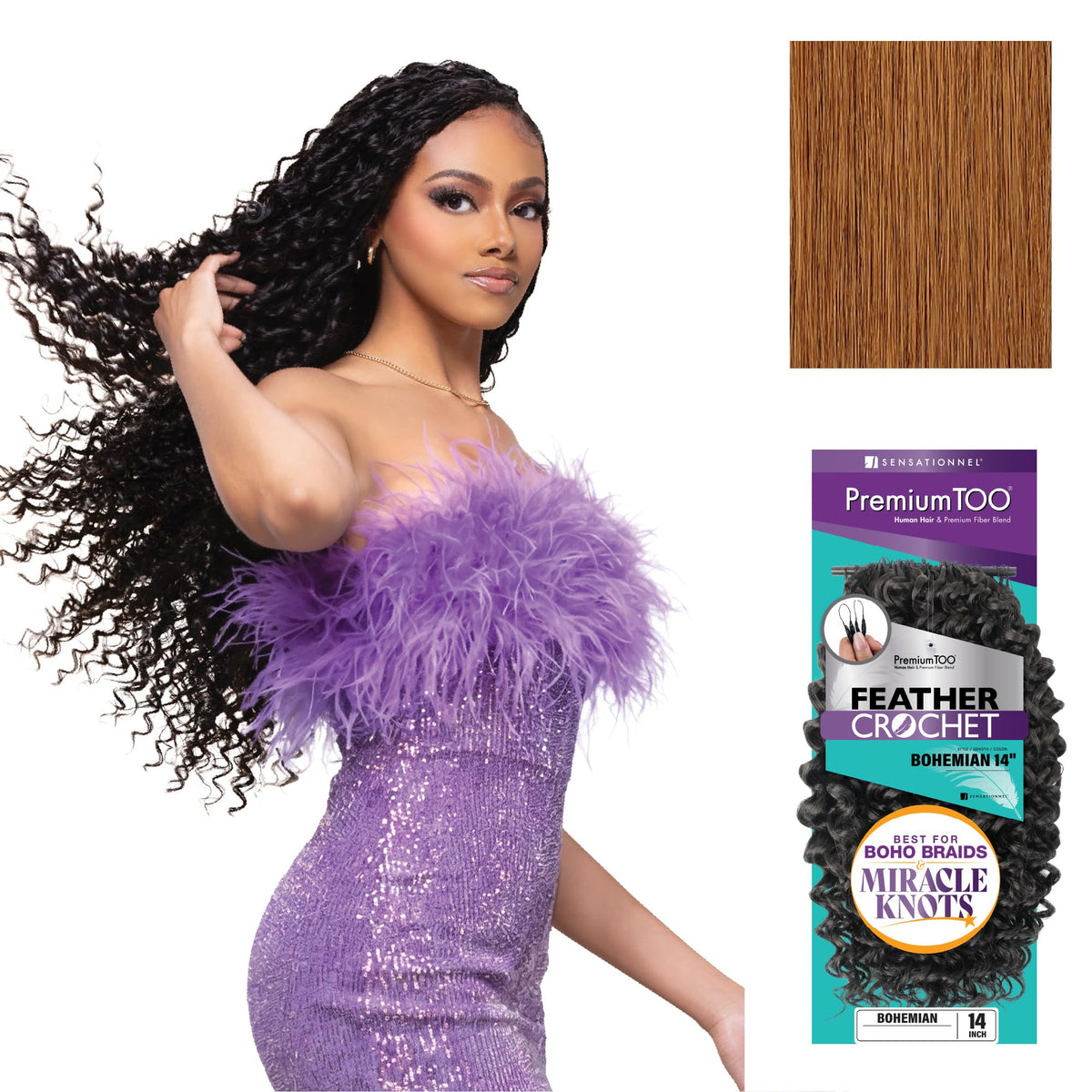 Sensationnel PremiumToo Feather Crochet Braid-Bohemian,14in, 30 LIGHTAUBURN