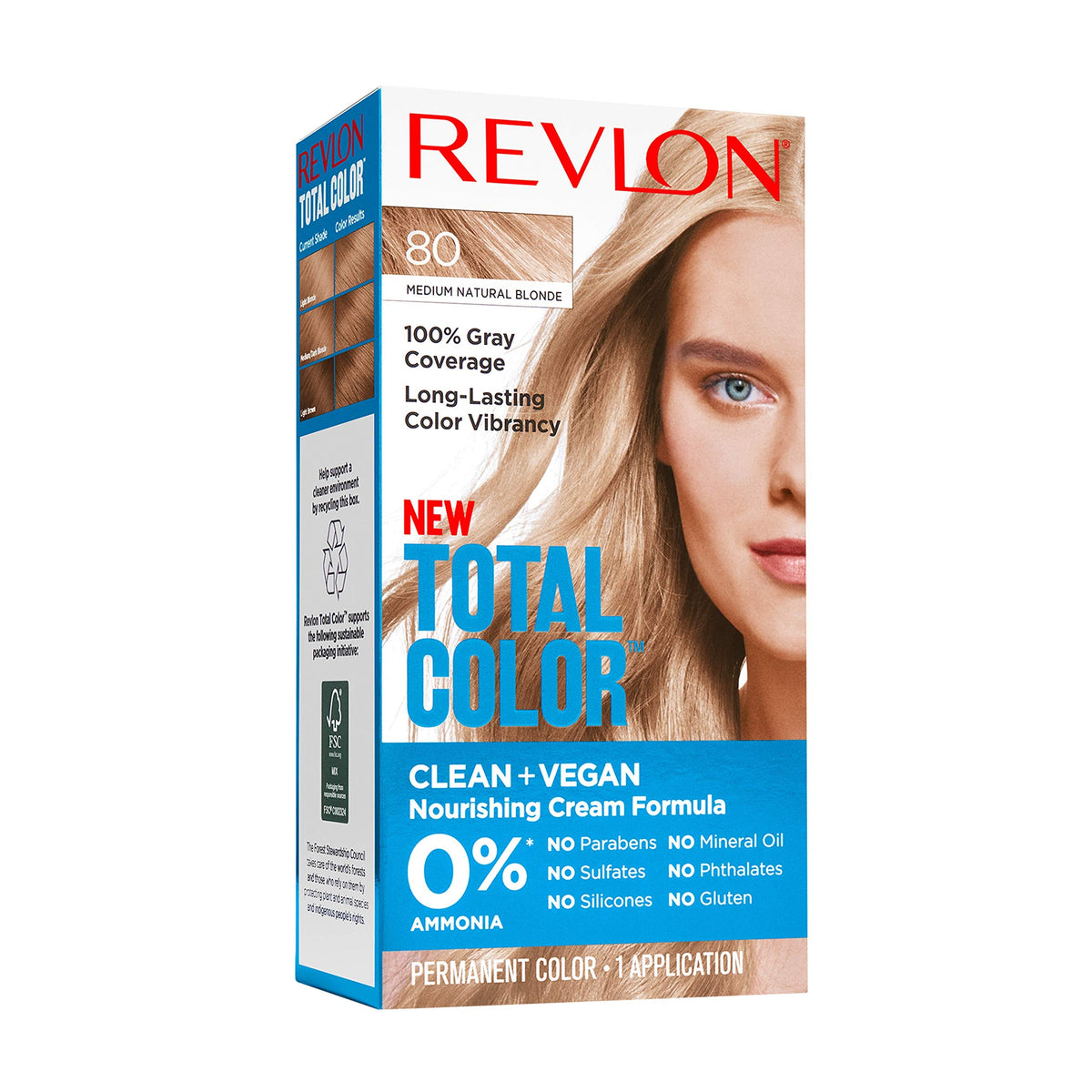 Revlon Total Color Permanent Hair Color, Clean and Vegan, 100% Gray Coverage Hair Dye, 80 Medium Natural Blonde, 3.5 oz Beauty & Personal Care REVLON