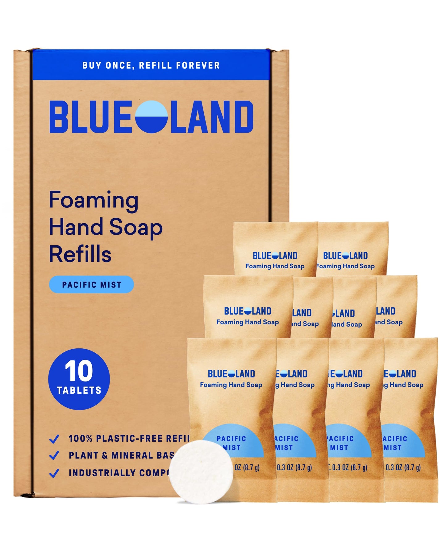 BLUELAND Foaming Hand Soap Refill Tablets, 10-Pack, Pacific Mist Scent, Eco Friendly Cleaning Products, 10 x 9 Fl oz Beauty & Personal Care BLUELAND