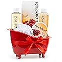 Red Pomegranate Home Spa Bath Basket - Bath & Body Set For Women - Contains Shower Gel, Bubble Bath, Body Lotion, Pomegranate Bath Salt & Pouf in Red Beauty & Personal Care Freida and Joe