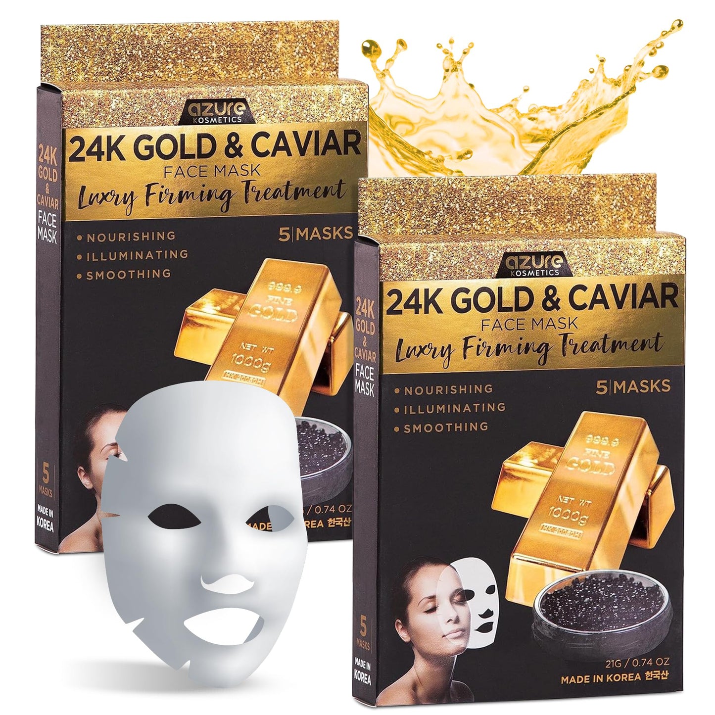 Azure Cosmetics 24K Gold and Caviar Anti Aging Luxury Face Mask - Hydrating & Firming Facial Mask - Helps Reduce Wrinkles & Fine Lines - Beauty & Personal Care Azure Cosmetics