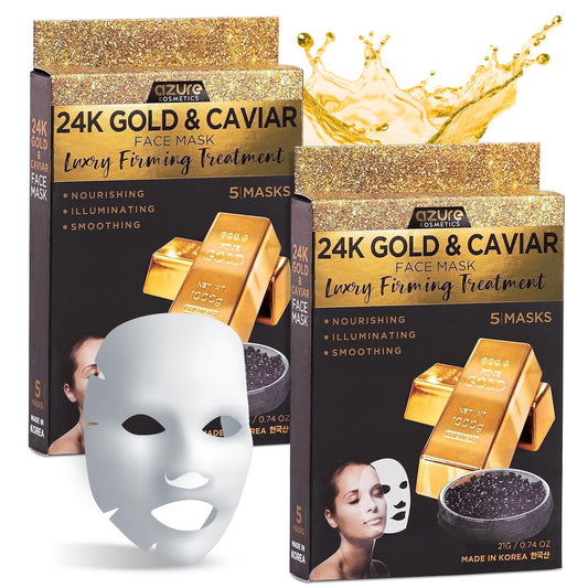Azure Cosmetics 24K Gold and Caviar Anti Aging Luxury Face Mask - Hydrating & Firming Facial Mask - Helps Reduce Wrinkles & Fine Lines - Beauty & Personal Care Azure Cosmetics