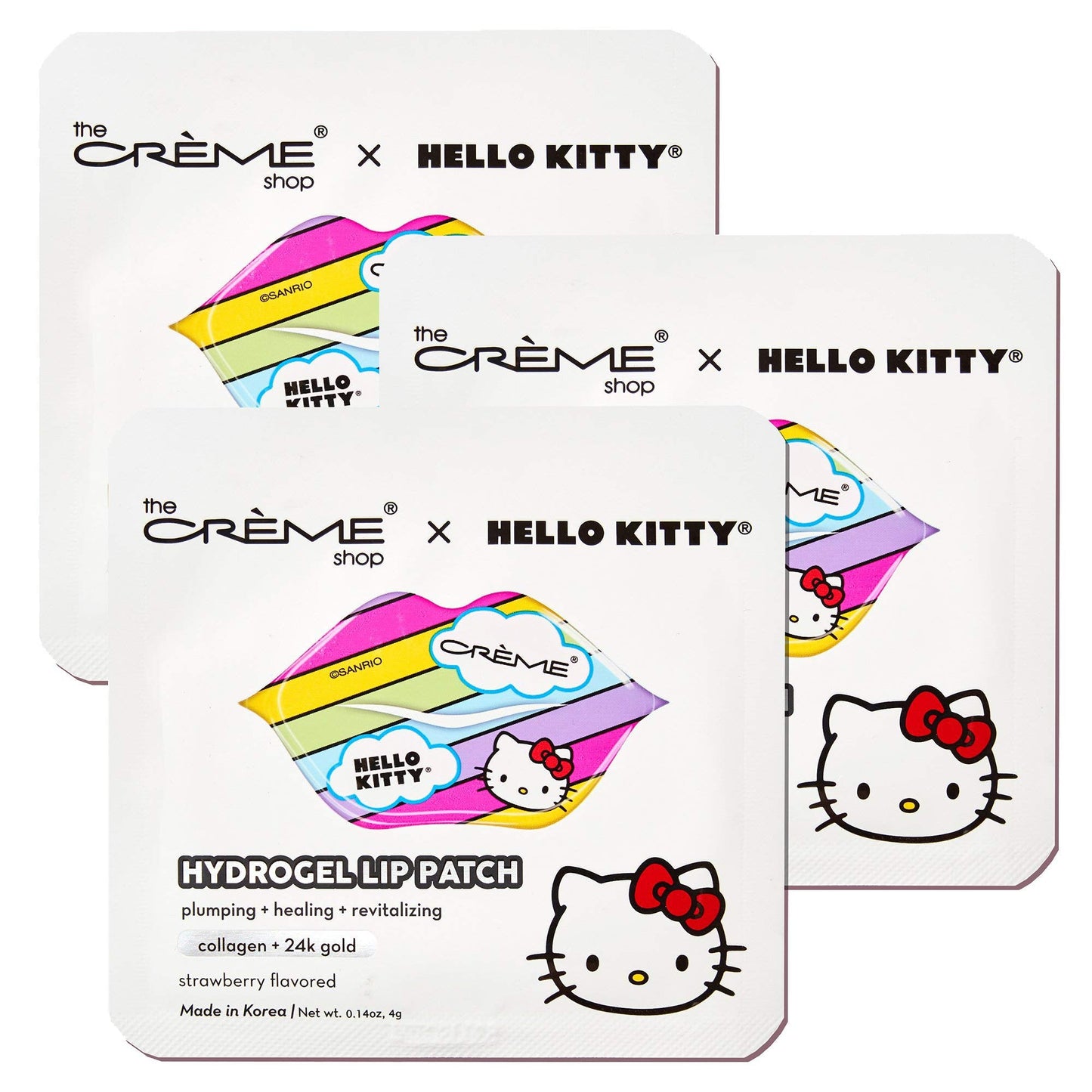 The Crème Shop x Hello Kitty Hydrogel Lip Patch | Strawberry Flavored, Collagen and 24k Gold, Remove Dead Skin, Moisturize lips, Pale Lip Treatment Beauty & Personal Care The Crème Shop