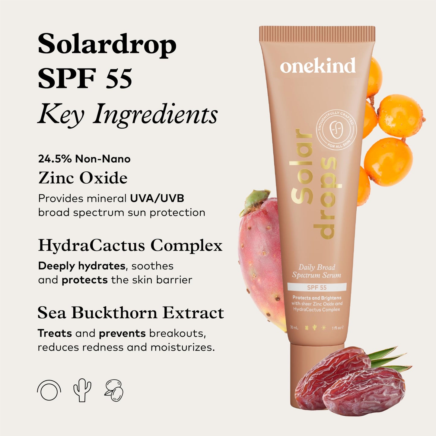 Onekind Solardrops SPF 55 Daily Mineral Sunscreen Serum for Sensitive Skin, Lightweight Wrinkle Defense Non-Comedogenic Zinc Oxide Formula with UVA Beauty & Personal Care Onekind