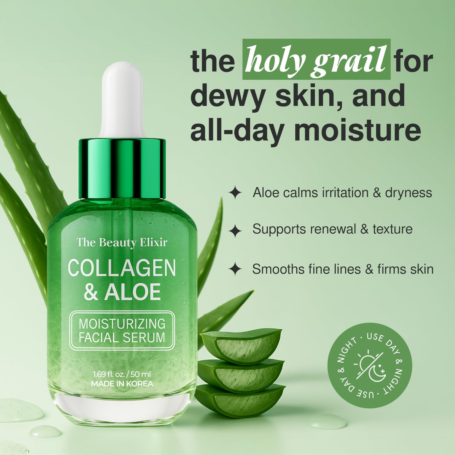 The Beauty Elixir Aloe & Collagen Serum For Face - Dermatologist Tested, Anti-Aging, Ultra Hydrating Aloe Vera Gel For Face - Natural Ingredients Beauty & Personal Care The Beauty Elixir