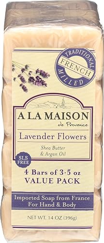 A LA MAISON Lavender Flower Bar Soap - Triple French Milled Natural Moisturizing Hand Soap Bar (4 Bars of Soap, 3.5 oz) Beauty & Personal Care A LA MAISON