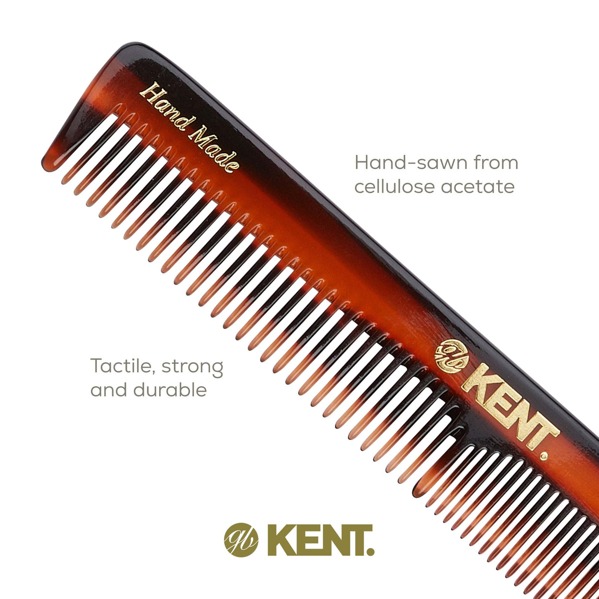 Kent 2T Fine and Wide Tooth Comb For Men, for Small Beard and Mustache, Daily Hair Styling and Mens Grooming Comb, All Hair Types, Handmade Sawcut and