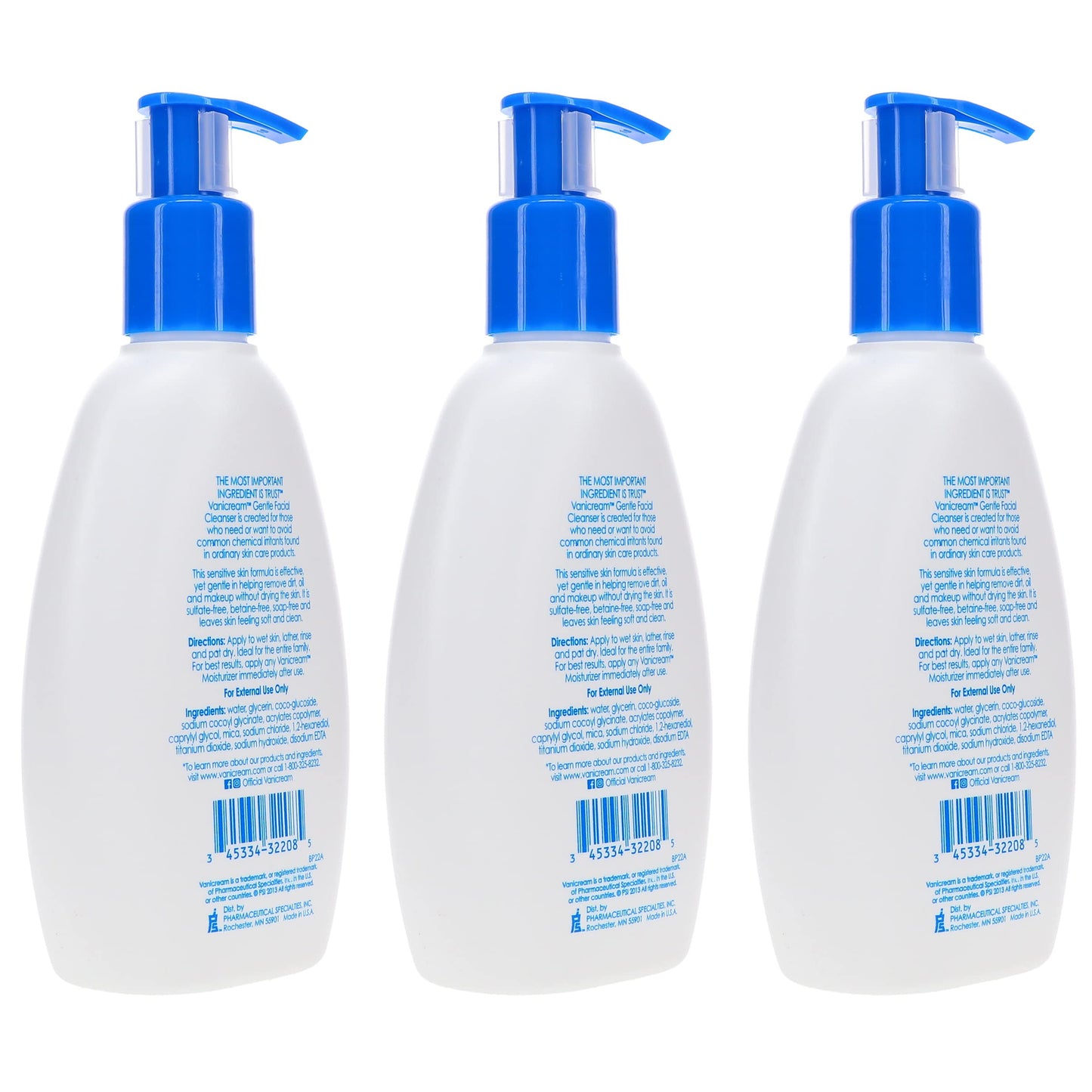Vanicream Gentle Facial Cleanser for Sensitive Skin, 8 Oz (Pack of 3), Unscented, 24 Fl Oz Beauty & Personal Care Vanicream