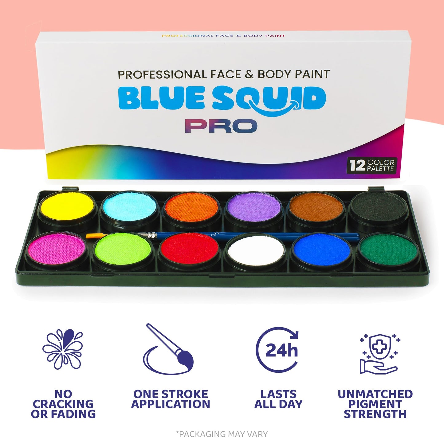 Blue Squid PRO Professional Face Painting Kit - 12 Color Palette with 2 Brushes, Face & Body Paint Kits for Adults & Kids - Safe & Washable SFX Makeup Beauty & Personal Care Blue Squid