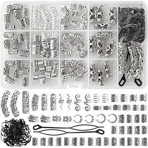 152PCS Vikings Hair Jewelry Norse Runes Tube Beads, Metal Clips Cuffs Rings, Accessories for Braids Dreadlocks Beads for Braiding Beard Decoration Beauty & Personal Care Vaikby